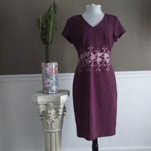 J. Peterman Burgundy Pinstripe Embroidered Dress, 12